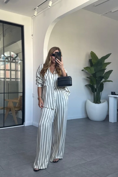 SİYAH ÇİZGİLİ SATEN TAKIM