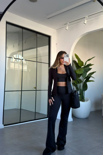 SİYAH CROP ÜÇLÜ TAKIM