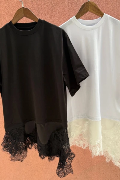 BEYAZ DANTEL DETAY TİŞÖRT ELBİSE