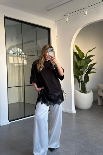 SİYAH DANTEL DETAY TİŞÖRT ELBİSE