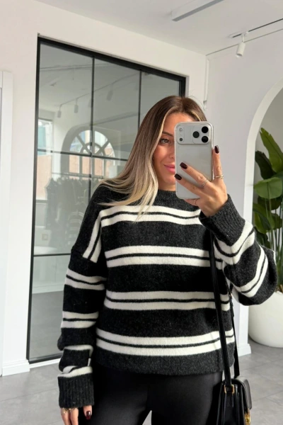 SİYAH EKRU ÇİZGİLİ DUBLİN KAZAK