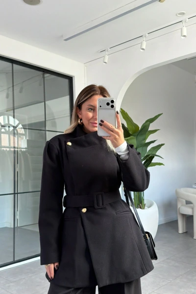 SİYAH GENİŞ YAKALI KAŞE KABAN