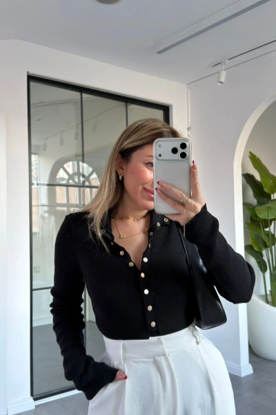 SİYAH GOLD ÇITÇITLI TRİKO BLUZ