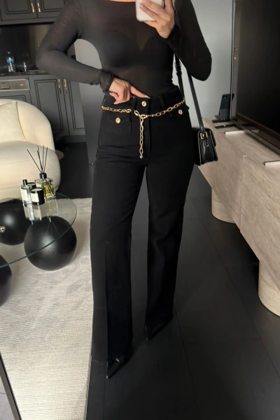 SİYAH GOLD KEMERLİ WİDELEG JEAN