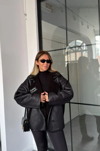 SİYAH İÇİ KÜRKLÜ NUBUK DERİ CEKET