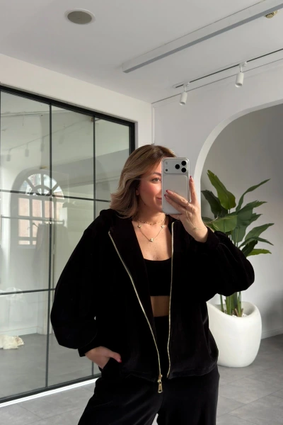 SİYAH KADİFE ÜÇLÜ TAKIM