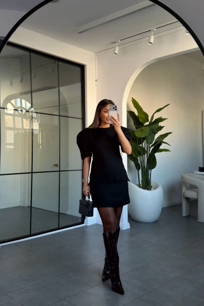 SİYAH KARPUZ KOL CEP DETAY ELBİSE