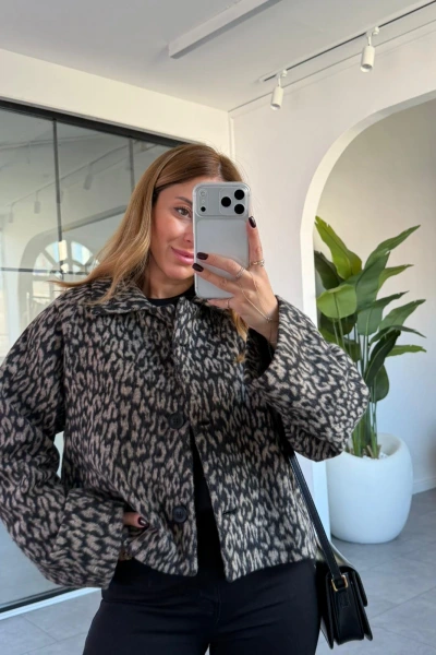 SİYAH KAŞE LEOPAR CEKET