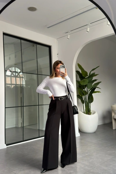 SİYAH KEMERLİ PALAZZO PANTOLON