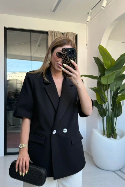 SİYAH KISA KOLLU BLAZER CEKET