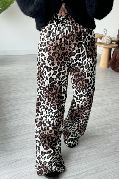 Siyah Leopar Desen Beli Lastikli Cepli Pantolon