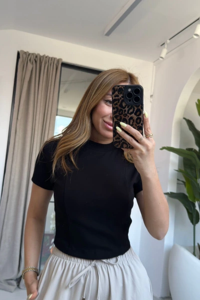 SİYAH MASSİMO CROP T-SHİRT