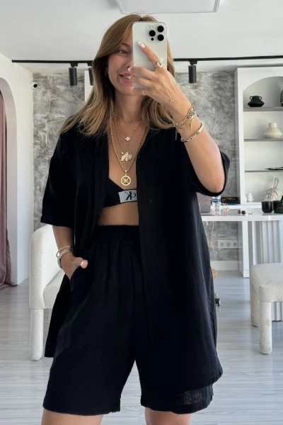 Siyah Müslin Gömlek Takım