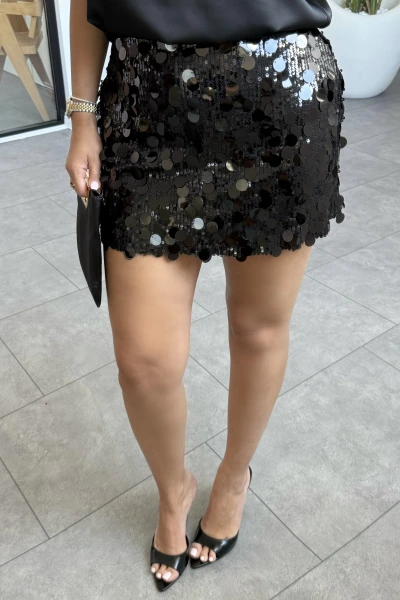 SİYAH PAYETLİ İÇİ ŞORT ETEK