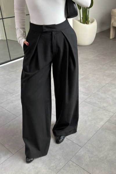 SİYAH PENSLİ DÖKÜMLÜ PALAZZO PANTOLON