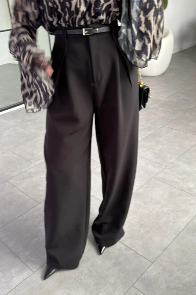 SİYAH PİLELİ İÇTEN PERVAZLI PANTOLON
