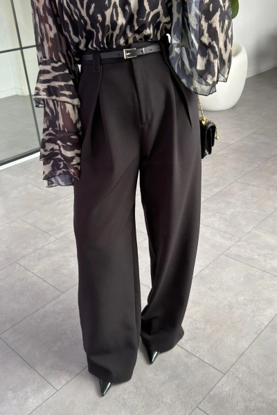 SİYAH PİLELİ İÇTEN PERVAZLI PANTOLON