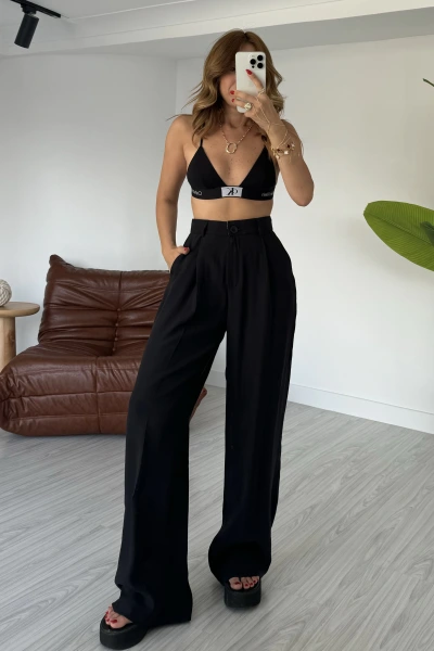 Siyah Premum kalite Yüksek Bel Tensel Pantolon