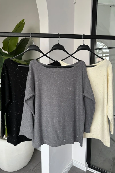 ANTRASİT PUL DETAY KAYIK YAKA KAZAK