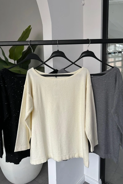 EKRU PUL DETAY KAYIK YAKA KAZAK