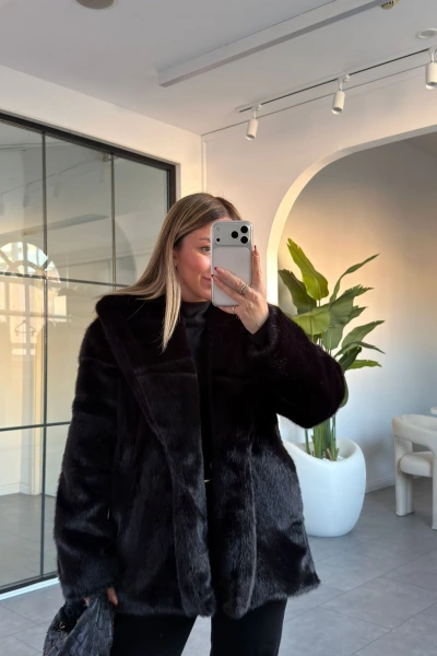 SİYAH ŞAL YAKA PREMİUM KUŞAKLI KÜRK