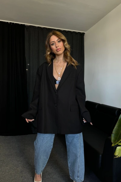 Siyah Salaş Premium Kalite %100 Keten Ceket