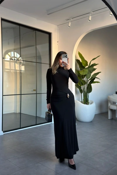 SİYAH SANDY GOLD TOKALI ELBİSE