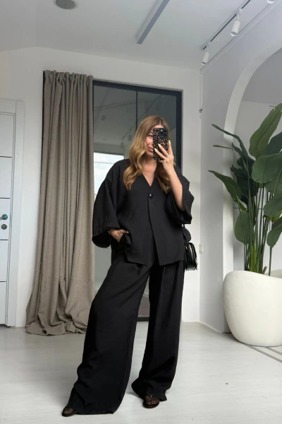 SİYAH TENSEL TEK DÜĞMELİ TAKIM