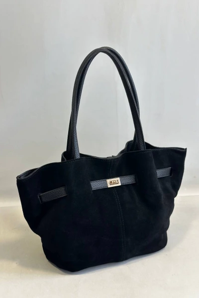 Siyah Toka Detaylı Süet Çanta