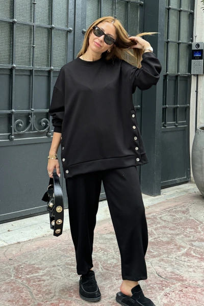 Siyah Yanları Çıtçıtlı Modal Takım