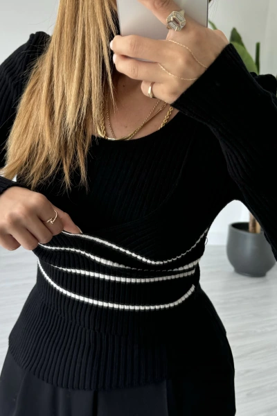 Siyah Yapışık Atlet Triko Kazak