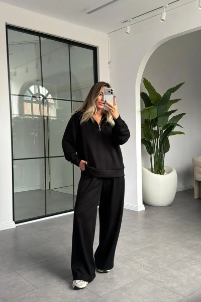 SİYAH YARIM FERMUARLI MODAL TAKIM