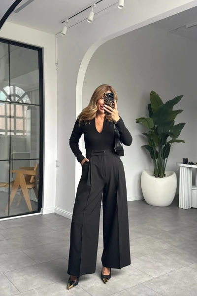 SİYAH YÜKSEK BEL PALAZZO PANTOLON