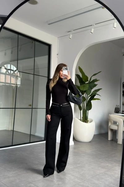 SİYAH ZIMBA DETAY WIDE LEG JEAN
