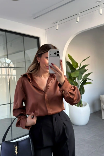 TABA GOLD DÜĞME DETAY SATEN GÖMLEK