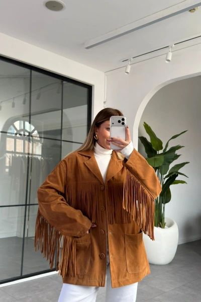 TABA PÜSKÜL DETAYLI SÜET CEKET