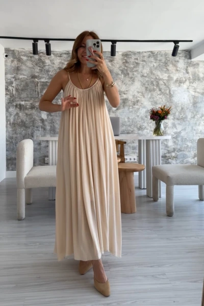 Taş Ayarlanabilir Askılı Organik Kumaş Elbise