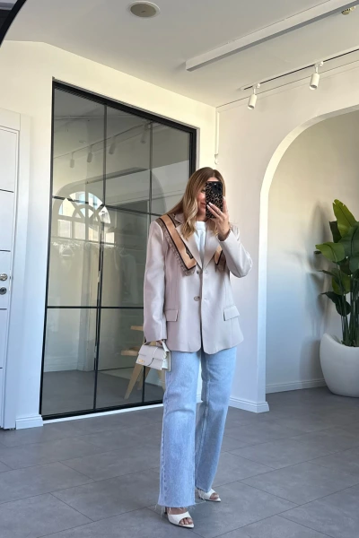 Taş Çift Cepli Kruvaze Yaka Ceket