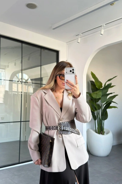 Taş Çift Cepli Kruvaze Yaka Ceket