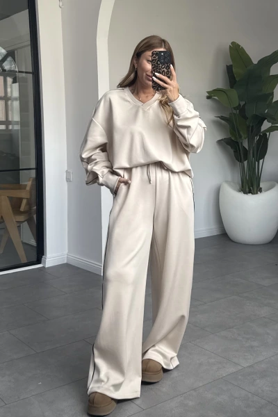 TAŞ ÇİFT ŞERİT DETAYLI MODAL TAKIM