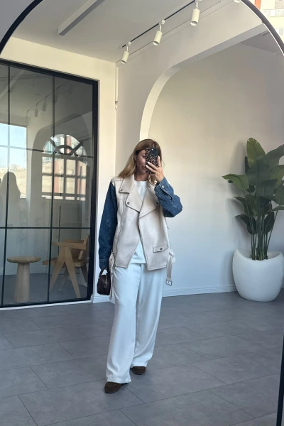 TAŞ KOLLARI KOT DETAYLI SÜET CEKET