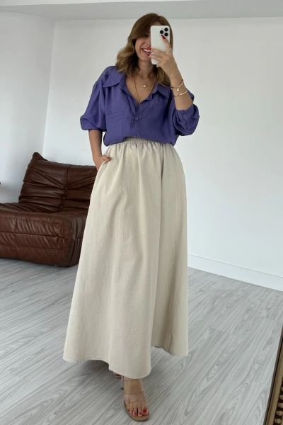 Taş Maksi Boy Gabardin Etek