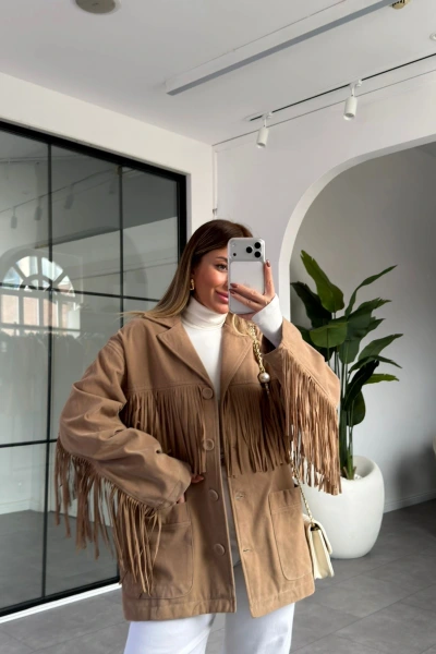 TAŞ PÜSKÜL DETAYLI SÜET CEKET