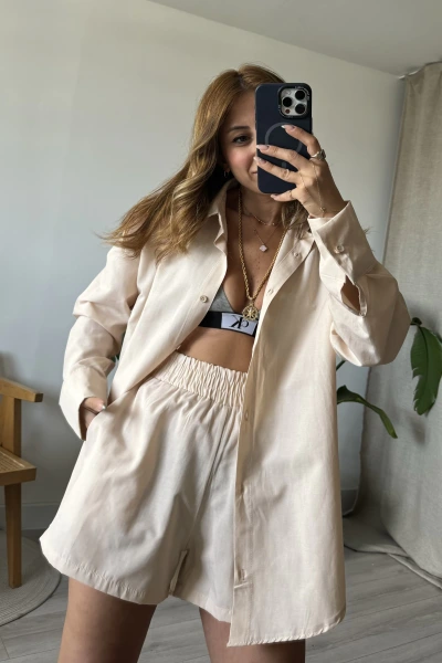 Taş Şortlu Poplin Takım