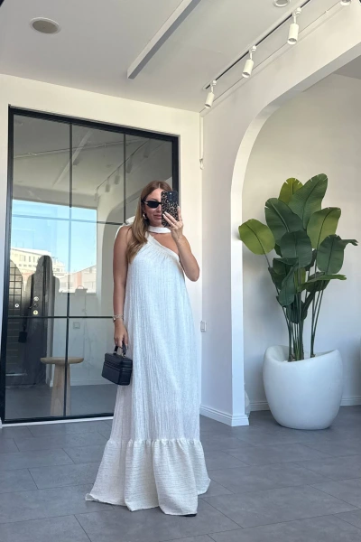 TAŞ TEK OMUZ BAĞLAMALI ELBİSE