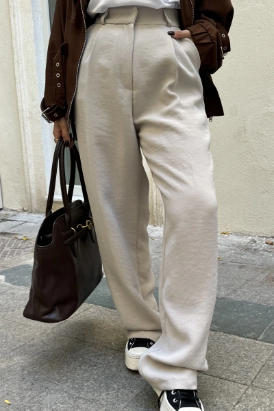 Taş Yüksek Bel Dökümlü Pantolon