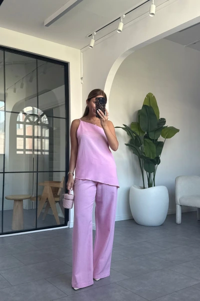 VİLMA PEMBE KETEN PANTOLON TAKIM