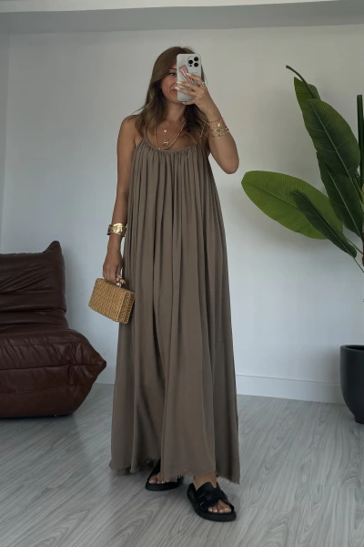 Vizon Ayarlanabilir Askılı Organik Kumaş Elbise