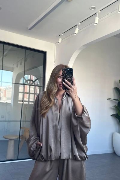 VİZON BOMBER SATEN CEKET