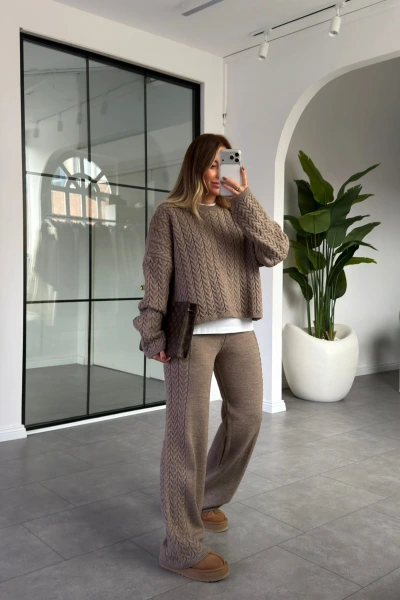 VİZON BİSİKLET YAKA SAÇ ÖRGÜ TRİKO TAKIM